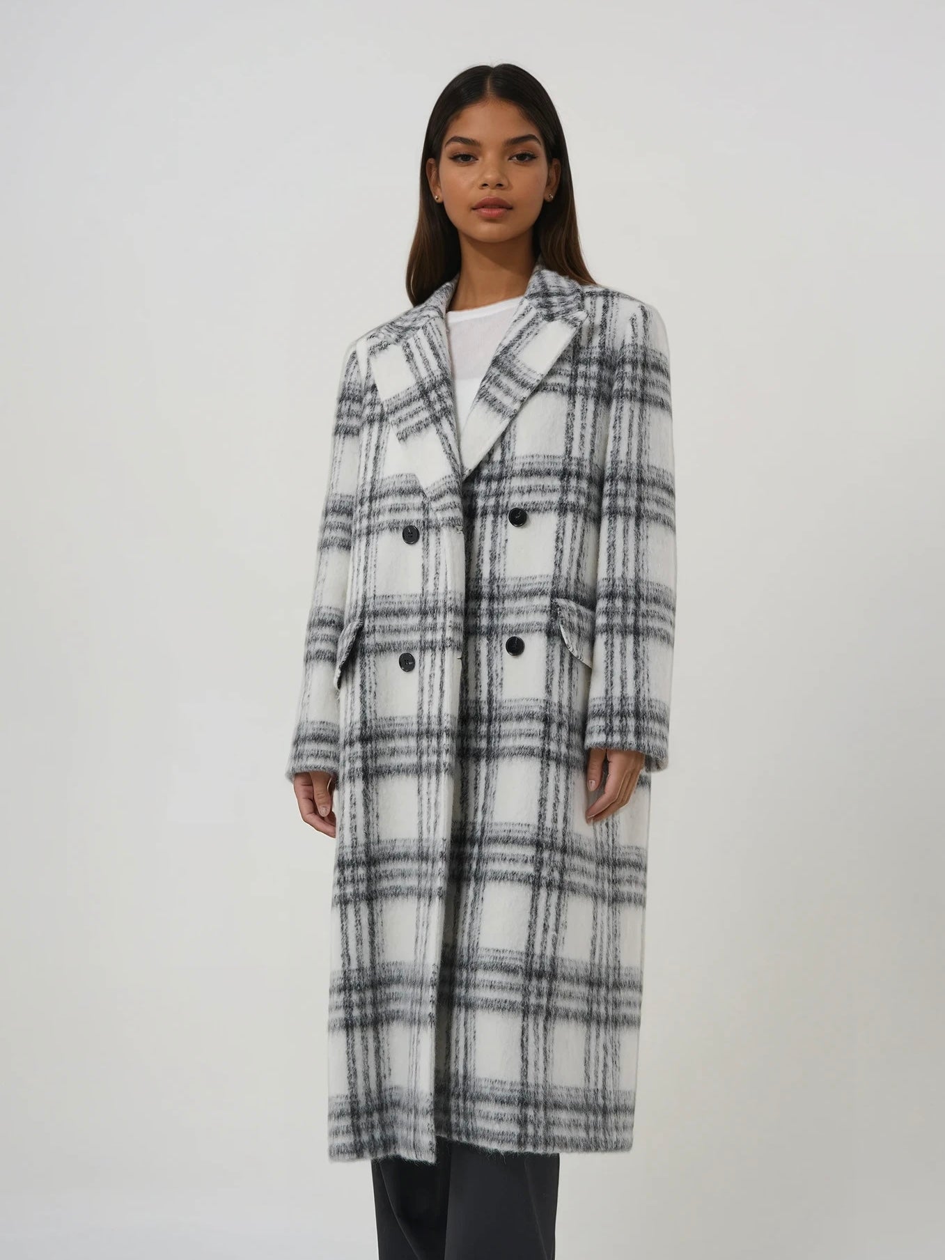 Manteau long en laine et mohair