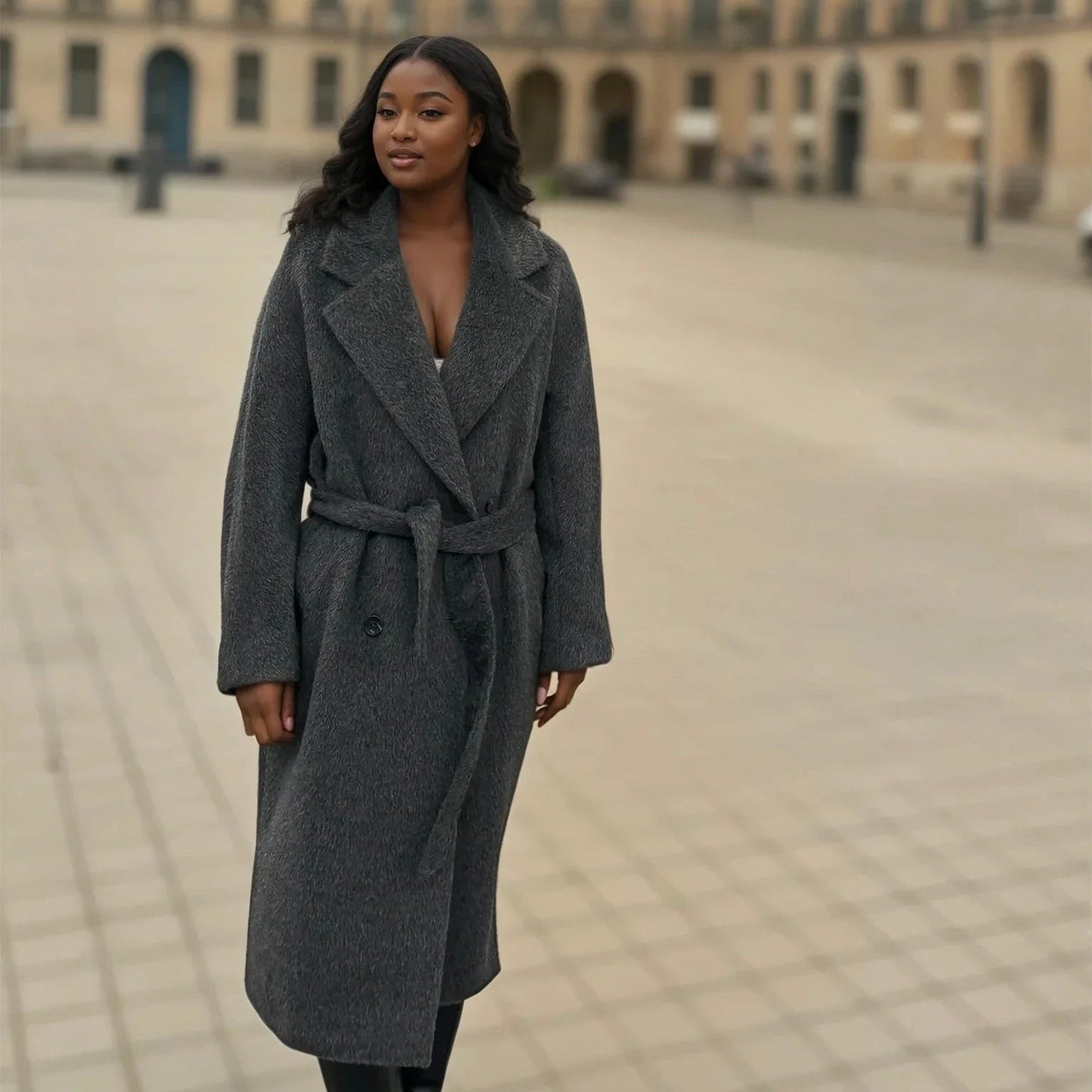 Manteau long femme laine de suri gris paris luxe abordable