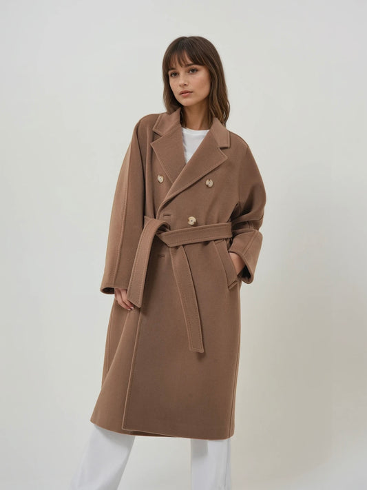 Manteau long en laine et cachemire