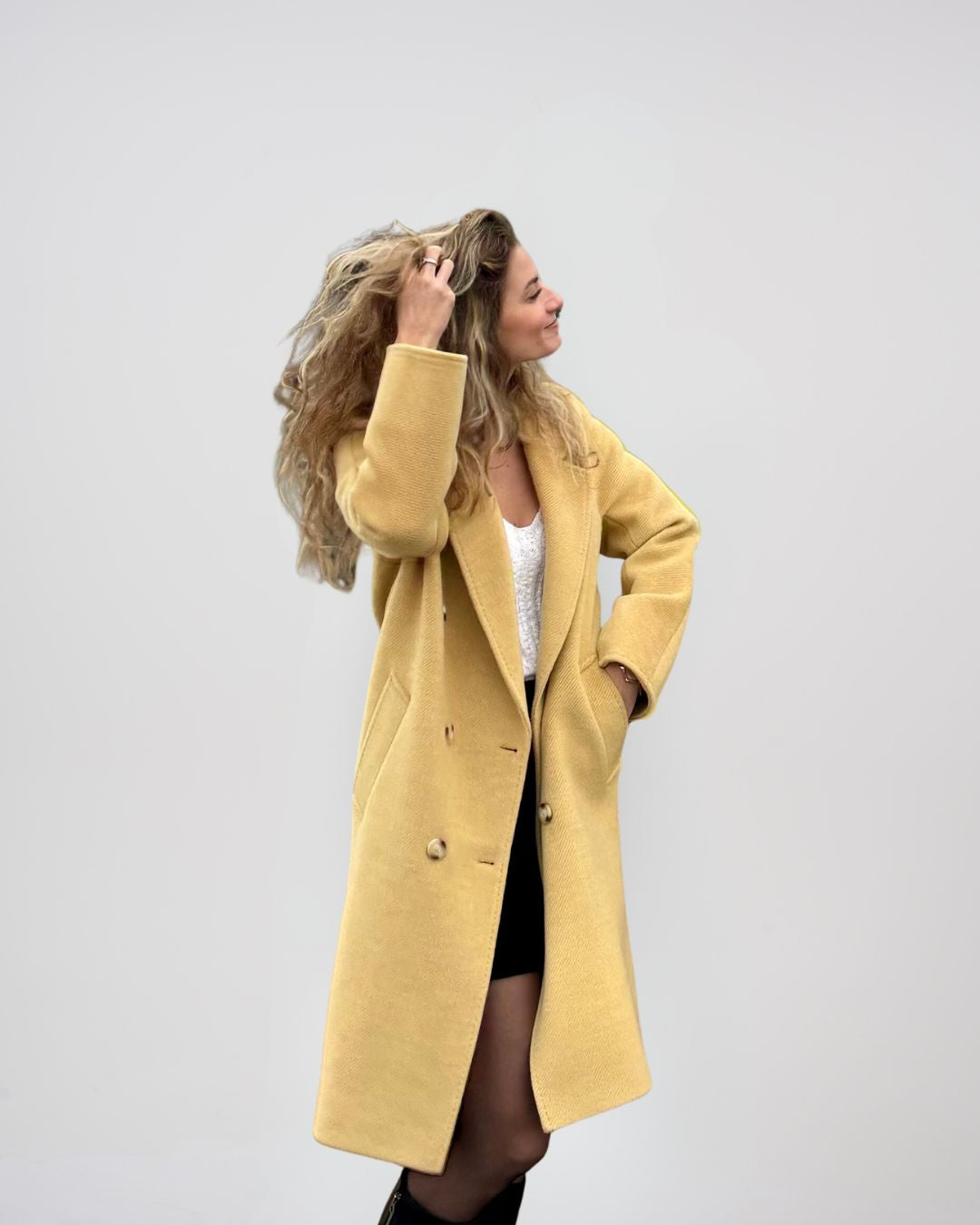 Manteau long en laine mérinos et soie