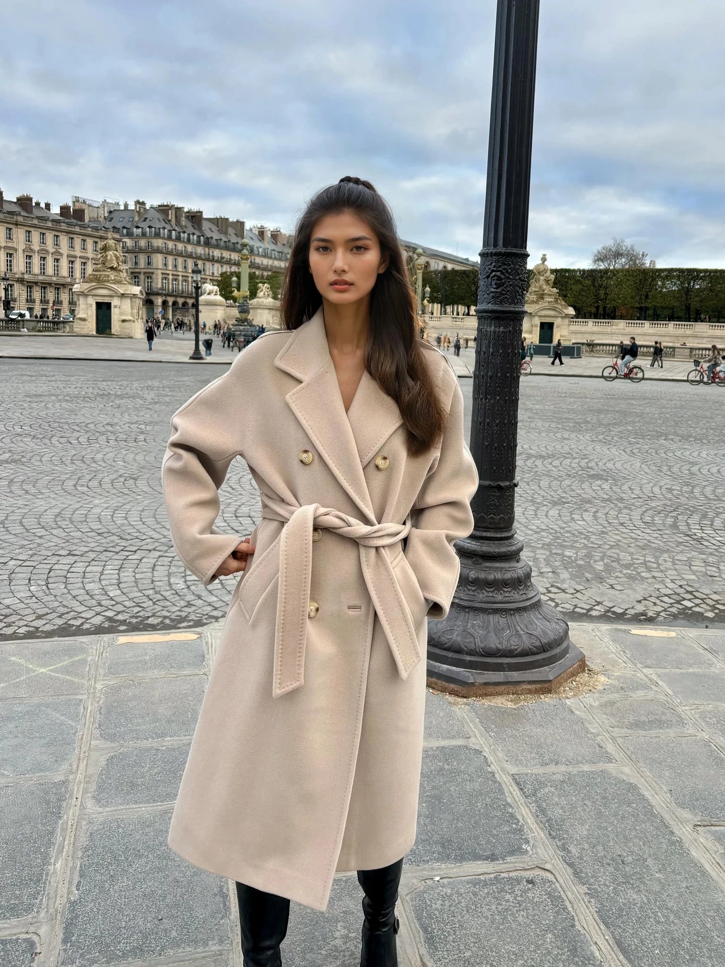 Manteau long en laine et cachemire