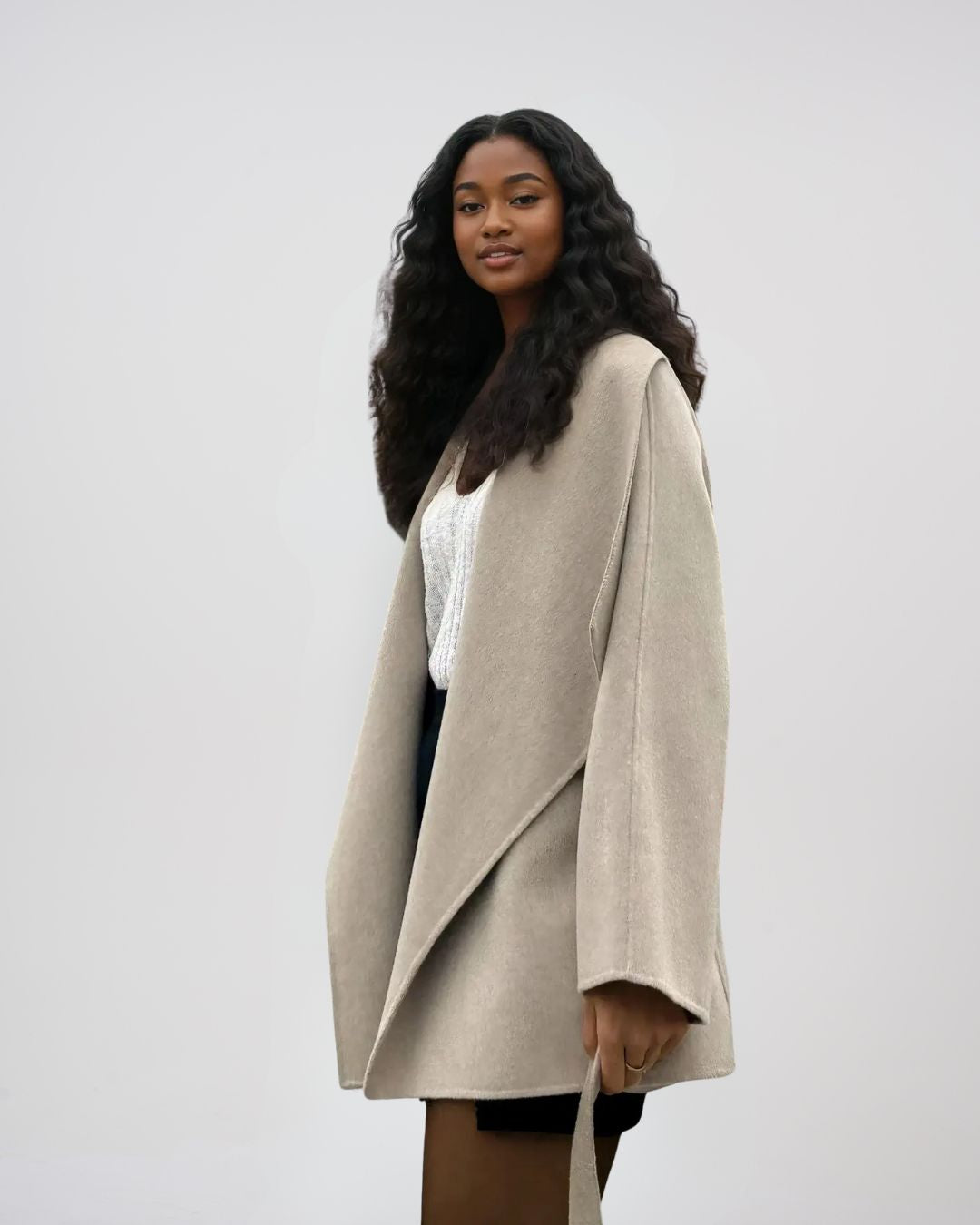 Manteau court à ceinture 100% cachemire (exemplaire unique)