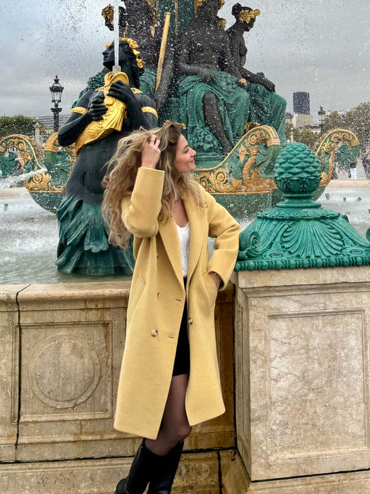 Manteau long en laine mérinos et soie