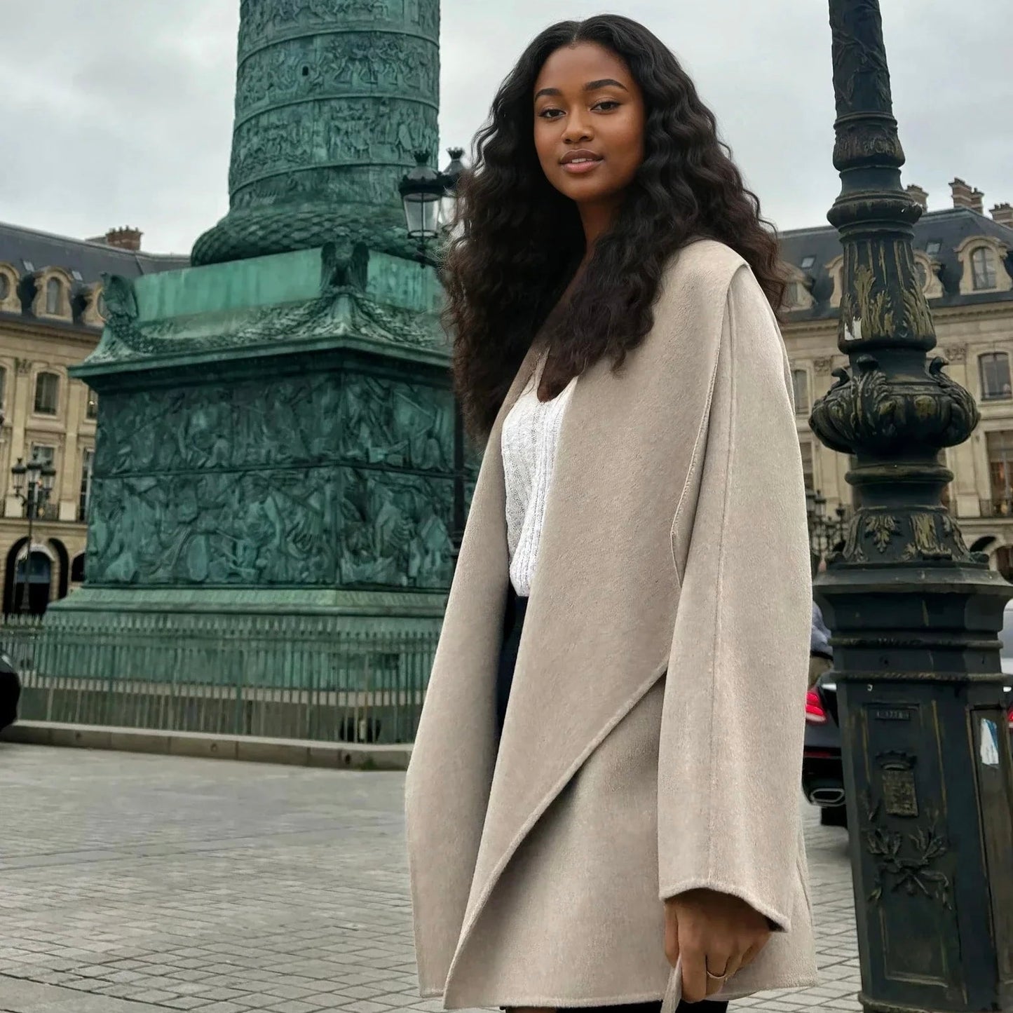 Short belted coat, 100% cashmere (one-of-a-kind)