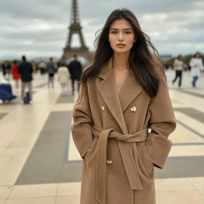 Manteau long laine et cachemire minimaliste douceur et élégance