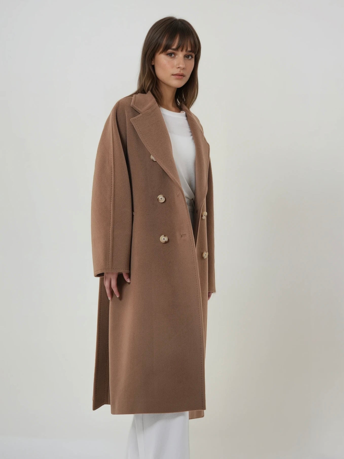Manteau long en laine et cachemire