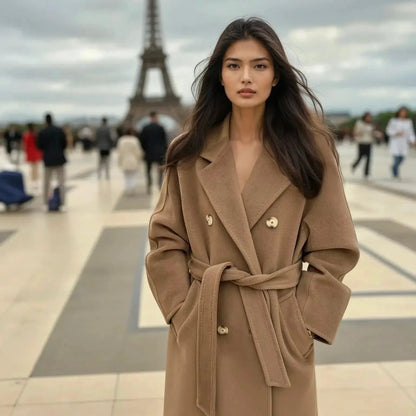 Manteau long laine et cachemire pour femme