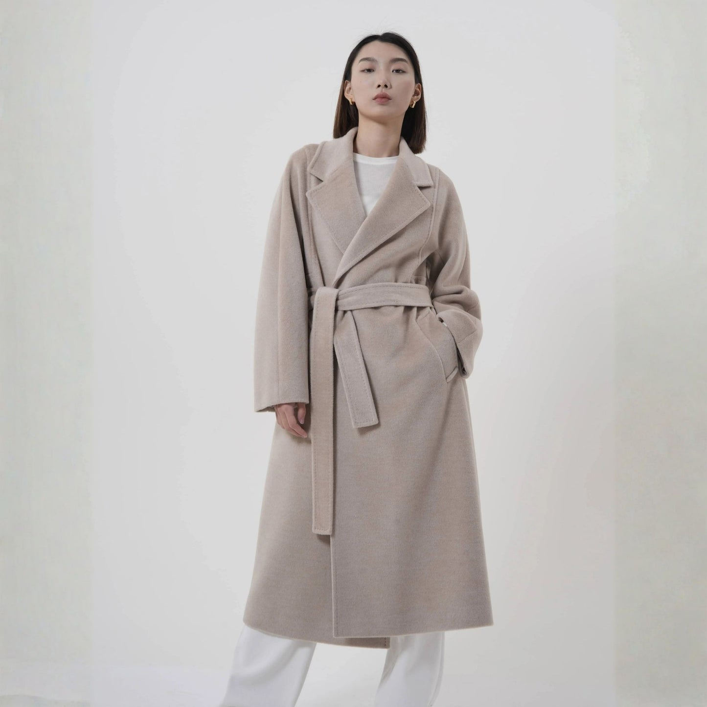 Manteau long femme en laine mérinos