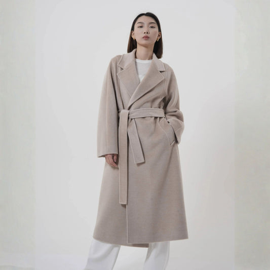 Manteau long femme en laine mérinos